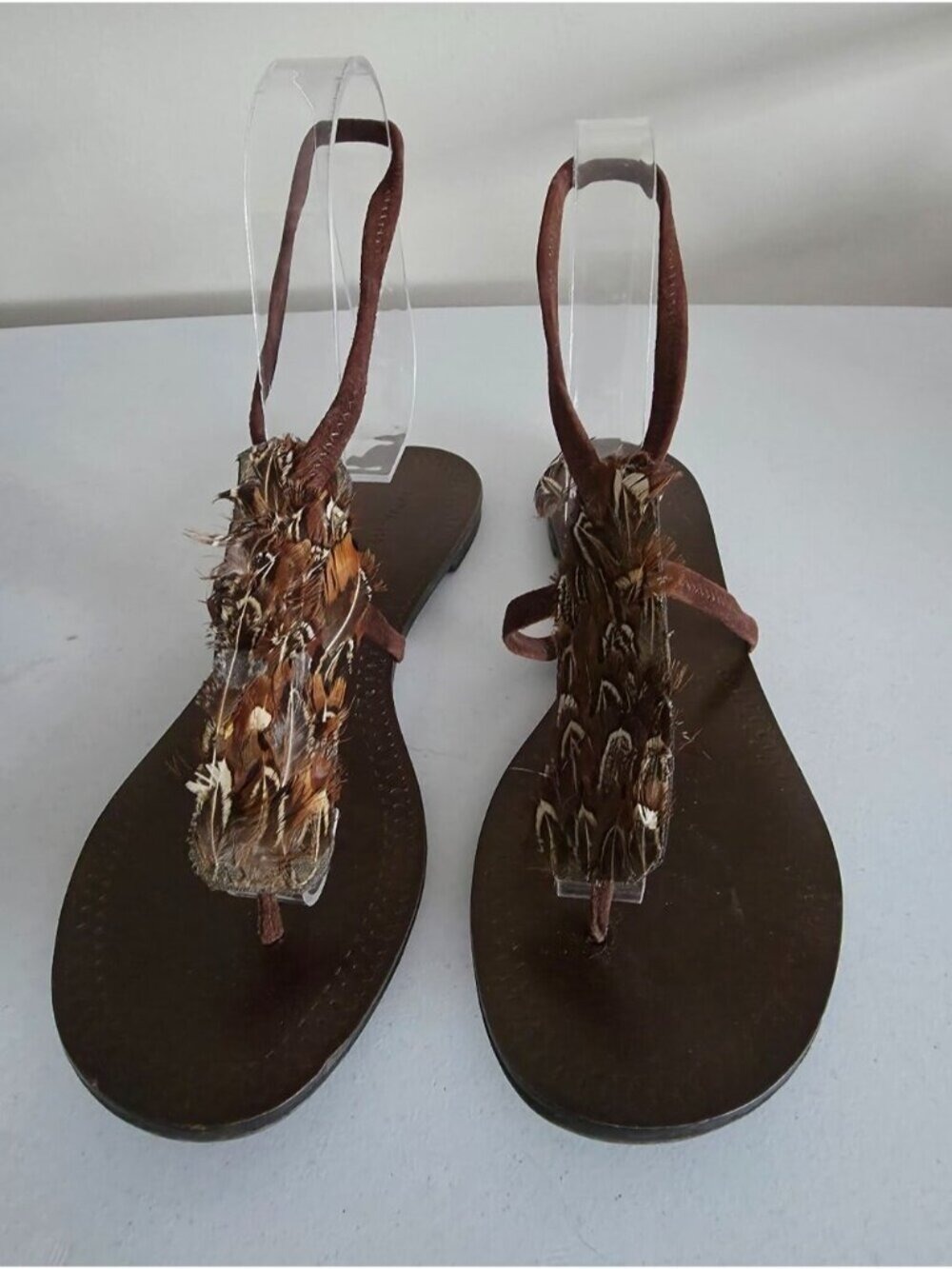NINE WEST | Pheasant Feathers Thong Sandals Brown Sz 7.5
